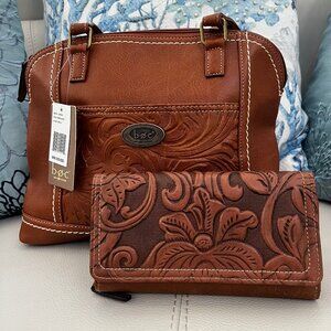B.O.C. Loredo Saddle Floral Embossed Faux Leather Handbag and Wallet NWT